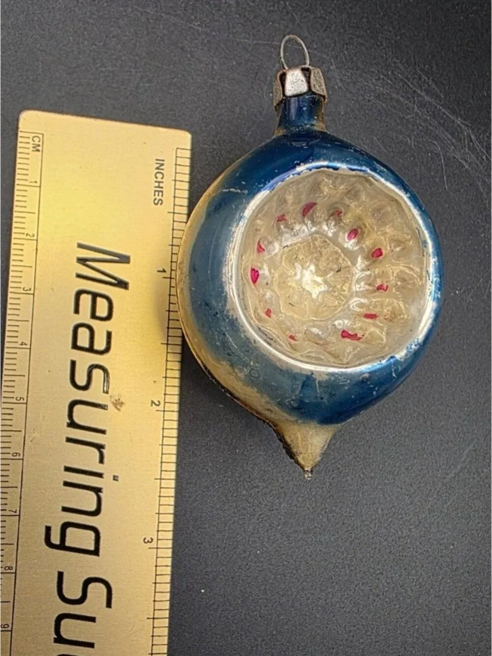 Vintage MCM Indented Reflector Teardrop Mica Christmas Ornament
